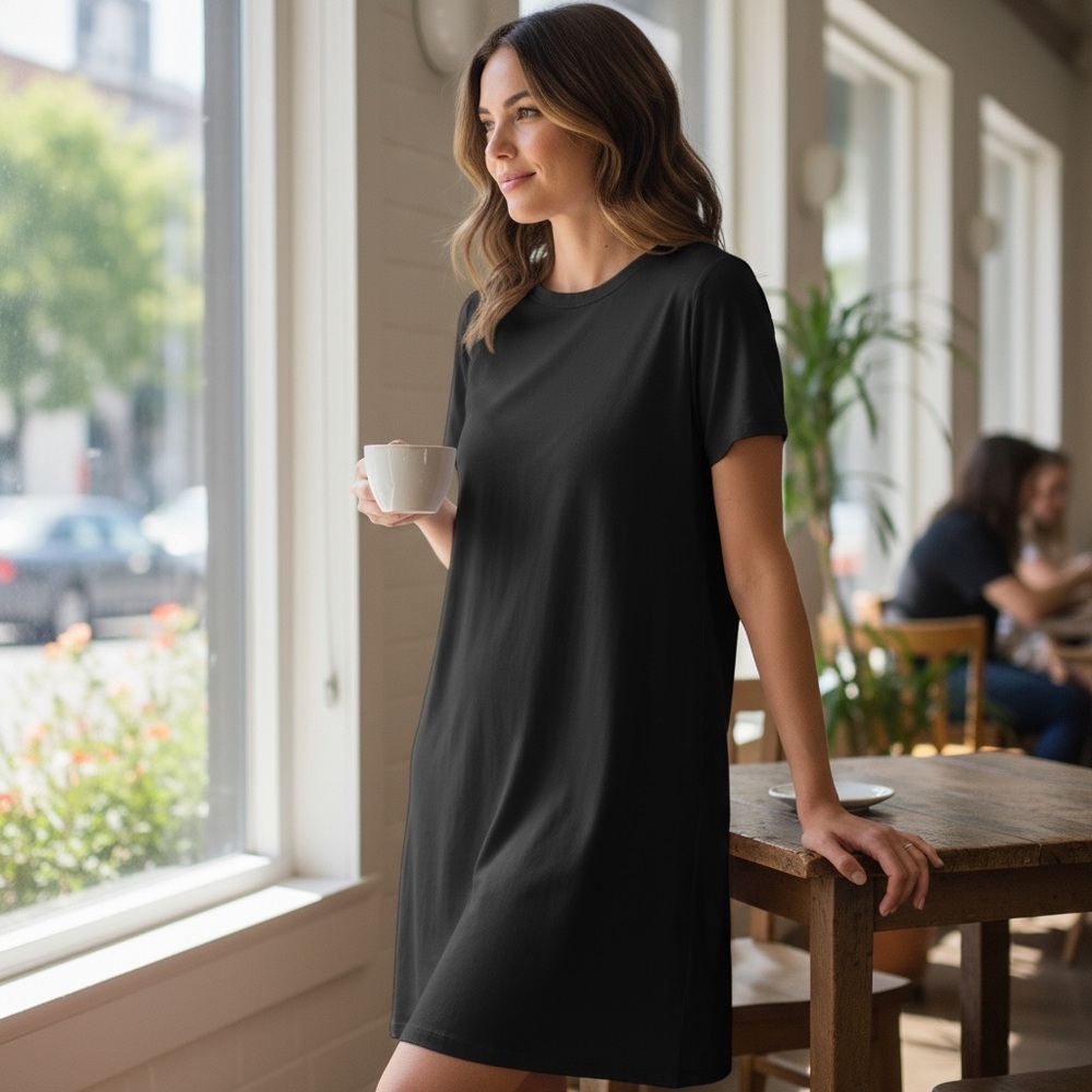 Casual Black T-Shirt Dress or Coverup with Pockets!